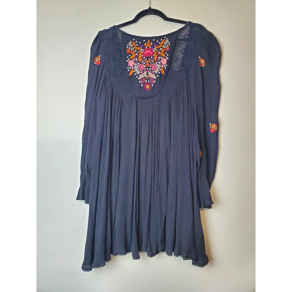 Free People Small Dress Black Mohave Embroidered‎ Mini Tunic Lace Long Sleeve - Picture 16 of 16